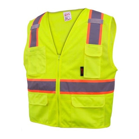 Gss Safety Two-Tone Safety Vest L Class 2 , Zipper 6 Pockets 1501-LG